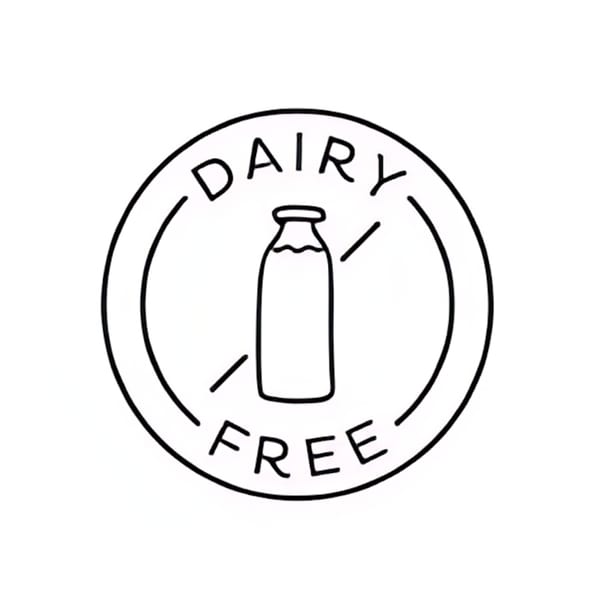 Black and white dairy-free icon with a milk bottle crossed out inside a circle.