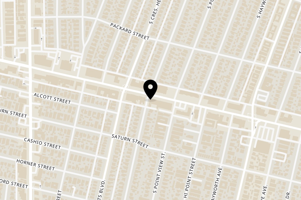 Map showing the location of Green Table Cafe on 5998 W Pico Blvd in Los Angeles